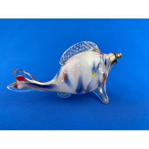 347 - Vintage Art Glass Fish Shaped Bottle With Stopper.