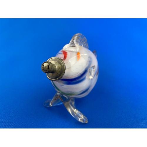 347 - Vintage Art Glass Fish Shaped Bottle With Stopper.