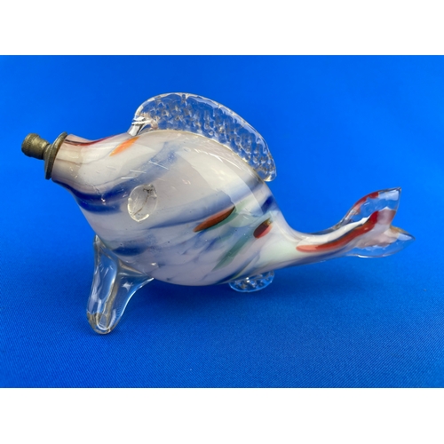 347 - Vintage Art Glass Fish Shaped Bottle With Stopper.