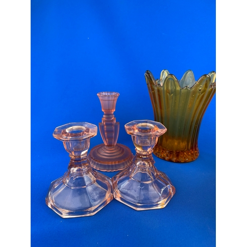 348 - Art Deco Glass Items In Pink & Amber