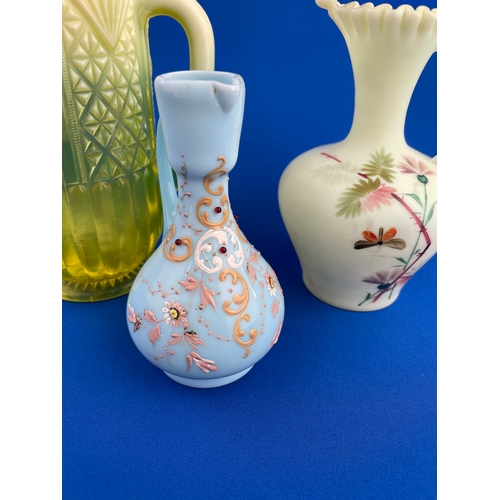 352 - Antique Glass Items Inc Uranium Hand Painted Jug (Repair To Handle) Davidson Pearline Uranium Jug (a... 