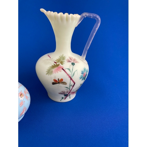 352 - Antique Glass Items Inc Uranium Hand Painted Jug (Repair To Handle) Davidson Pearline Uranium Jug (a... 