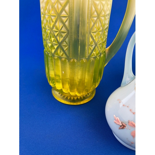 352 - Antique Glass Items Inc Uranium Hand Painted Jug (Repair To Handle) Davidson Pearline Uranium Jug (a... 