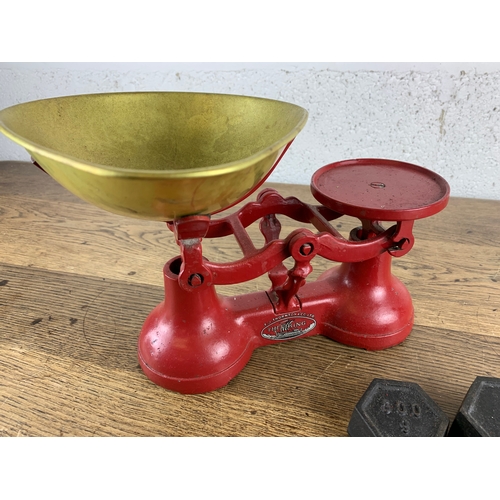 487 - F. J Thornton & Co. Red Viking Scales with a selection of weights