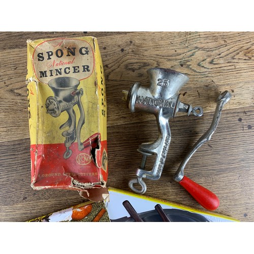 488 - Vintage Spong Nation No. 25 Mincer and as new Vintage Cheese Sardine Set in Cellophane