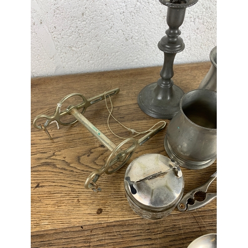 203 - Collection of Metal Wares inc Pewter Tankard, Sugar Bowl with integrated Tongs, Driving bit for Hors... 