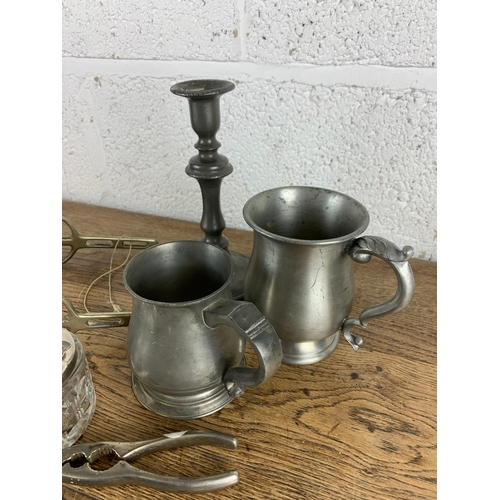 203 - Collection of Metal Wares inc Pewter Tankard, Sugar Bowl with integrated Tongs, Driving bit for Hors... 