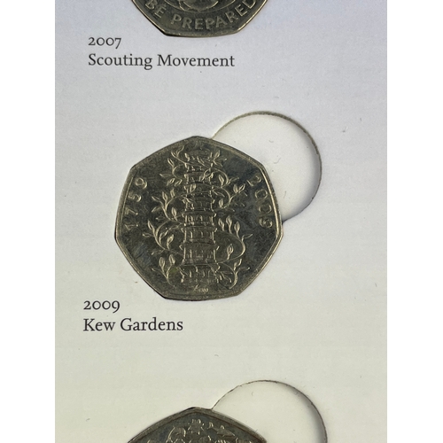 11 - Royal Mint 50p Collection Album With 25 x Fifty Pence Pieces. Including Kew Gardens...