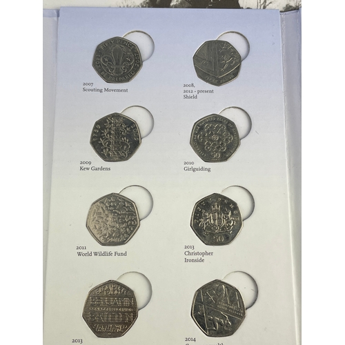 11 - Royal Mint 50p Collection Album With 25 x Fifty Pence Pieces. Including Kew Gardens...