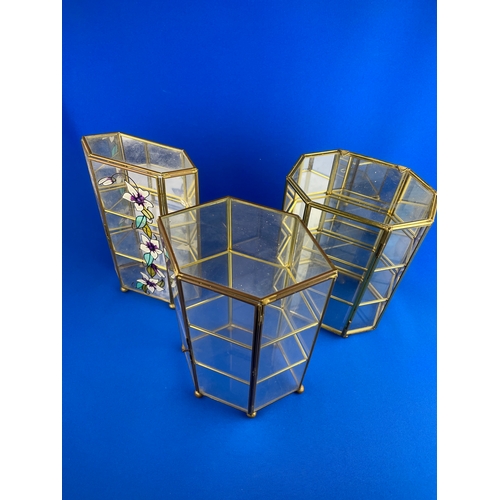 293 - Three Vintage Brass & Glass Display Boxes