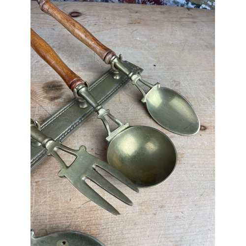 298 - Brass & Wood Decorative Utensil Set