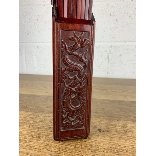 304 - Vintage Oriental Carved Wooden Chopstick Caddy