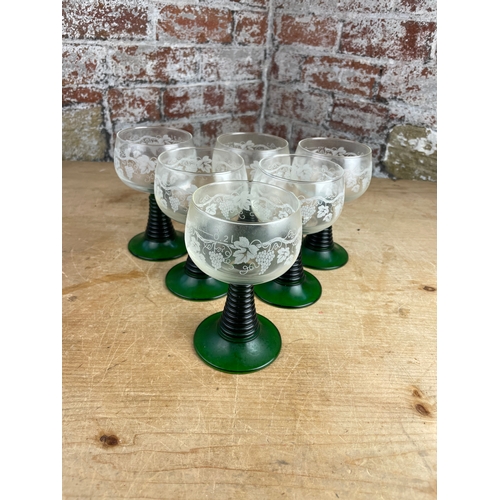 336 - 6x Luminarc Green Stem Roemer Glasses