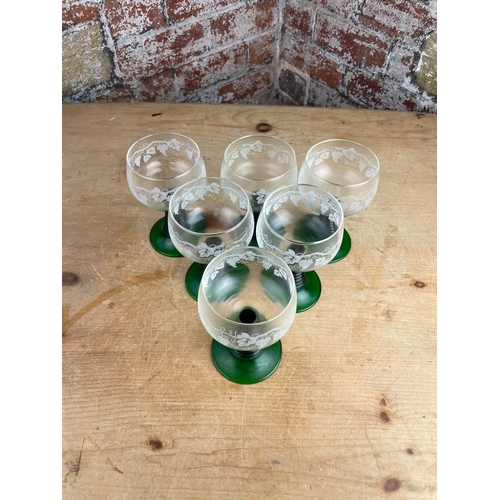 336 - 6x Luminarc Green Stem Roemer Glasses