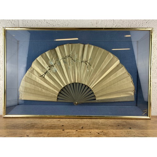 280 - Framed Antique Oriental Silk Fan.  Frame and Fan both require a little TLC