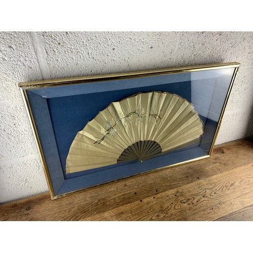 280 - Framed Antique Oriental Silk Fan.  Frame and Fan both require a little TLC