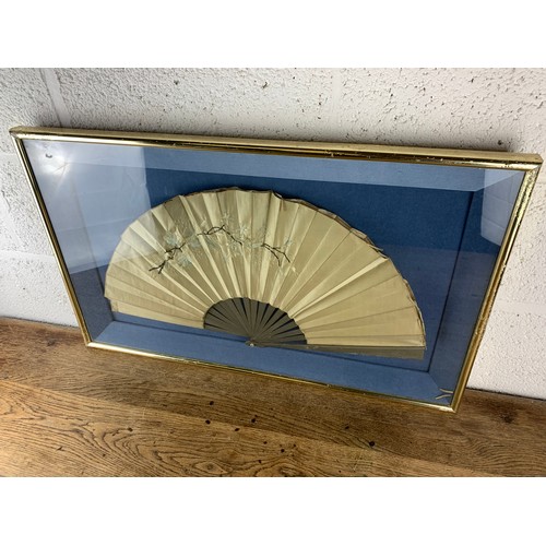 280 - Framed Antique Oriental Silk Fan.  Frame and Fan both require a little TLC