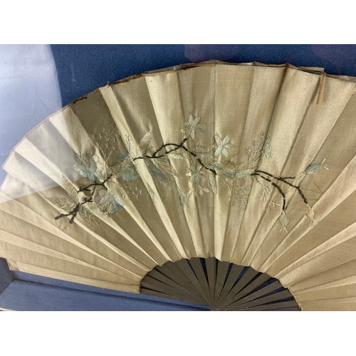 280 - Framed Antique Oriental Silk Fan.  Frame and Fan both require a little TLC