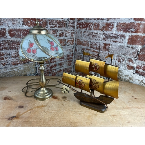 489 - Two Vintage Lamps. One In The Form Of A Ship.