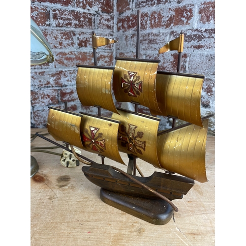 489 - Two Vintage Lamps. One In The Form Of A Ship.