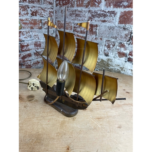 489 - Two Vintage Lamps. One In The Form Of A Ship.