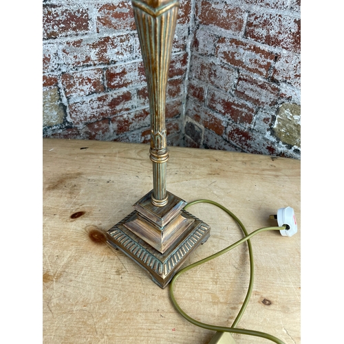 490 - Vintage Style Table Lamp With Amber Glass Detail & Spotted Shade