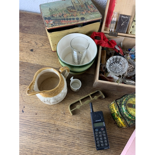 281 - Mixed Lot of Collectables inc. Wooden Box Full of various items, Tins, Vanity set a/f Ericsson Mobil... 