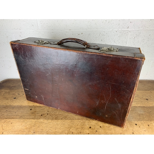 283 - Vintage Leather Suitcase with Keys