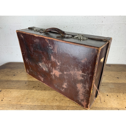 283 - Vintage Leather Suitcase with Keys