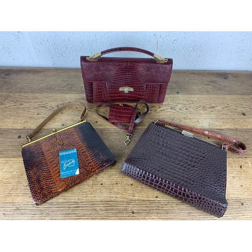 284 - Three Vintage Exotic Leather Handbags.  Two Snake Skin and One Crocodile