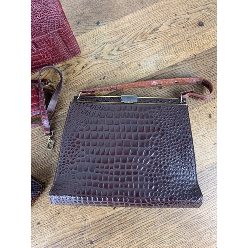 284 - Three Vintage Exotic Leather Handbags.  Two Snake Skin and One Crocodile