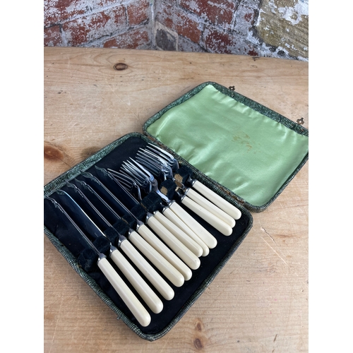 289 - Vintage Chromium Plated Fish Knives & Forks In Presentation Box