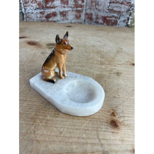 272 - Onyx Ashtray With Royal Doulton Alsatian Figure Mounted to the side