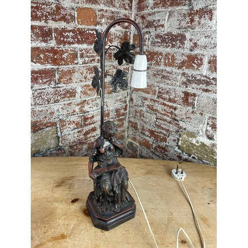 493 - Vintage Cast Metal Ornate Lady Figurine Table Lamp