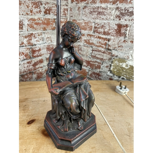 493 - Vintage Cast Metal Ornate Lady Figurine Table Lamp