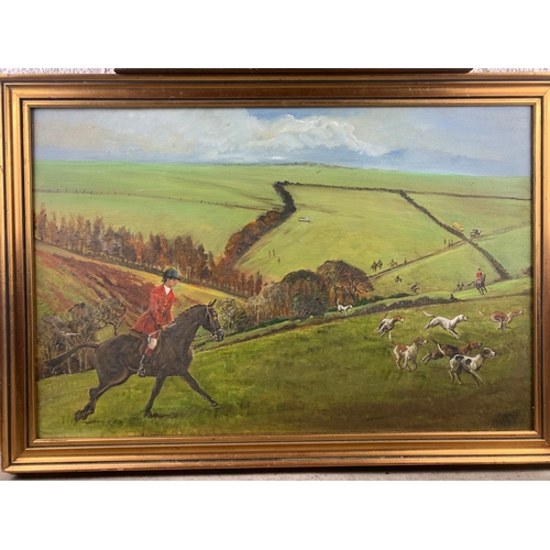 445 - Two Hunting Themed Works - Bachelor's Hall Lithograph and Original Oil on Canvas - Hunt and Artist i... 