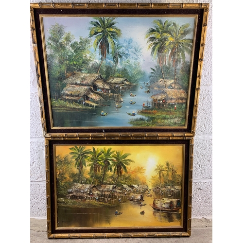 450 - Two Original Oil Depictions of South East Asian Scenes Signed DYANG