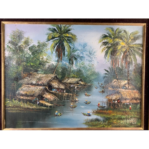 450 - Two Original Oil Depictions of South East Asian Scenes Signed DYANG