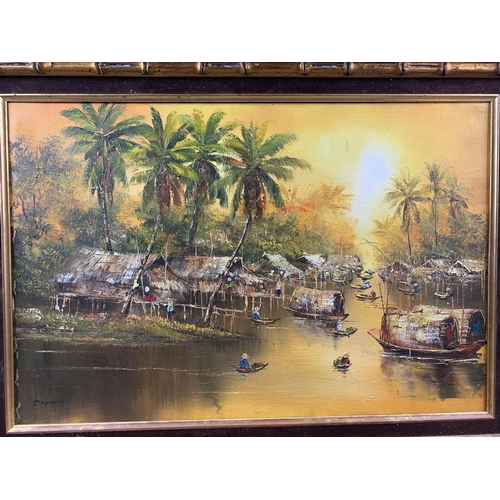 450 - Two Original Oil Depictions of South East Asian Scenes Signed DYANG