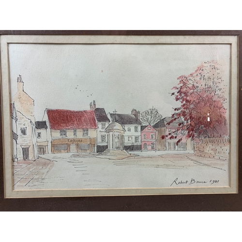 456 - Original Street Scene by Robert Bruce and Limited Signed Print of Scarborough by Kenneth Burton