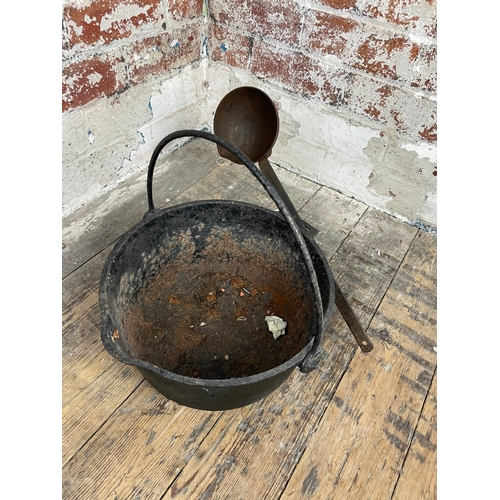 313 - Vintage Cast Iron Smelting Pot & Ladle