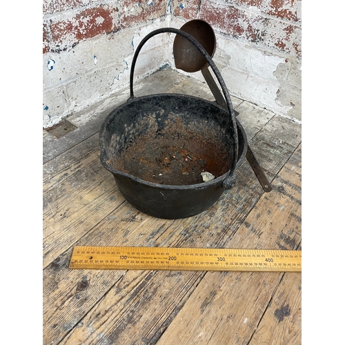 313 - Vintage Cast Iron Smelting Pot & Ladle