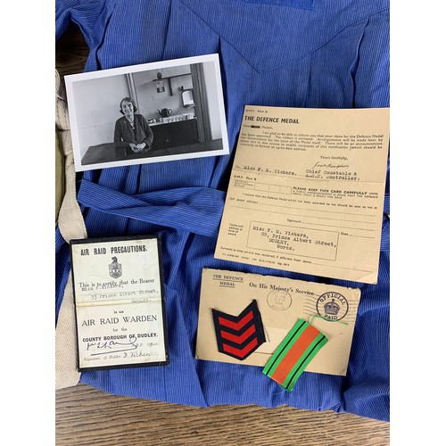 151A - WWII Military Interest 1940's Women's Civil Defence Dress, Air Raid Warden Certification Card, Air R... 