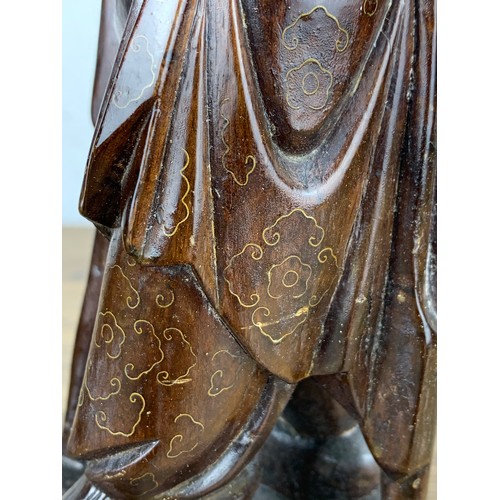 172 - Pair of Antique Hand Carved Hard Wood Immortals with Sliver Inlay possibly Lei Tieguai and Shou Lao ... 