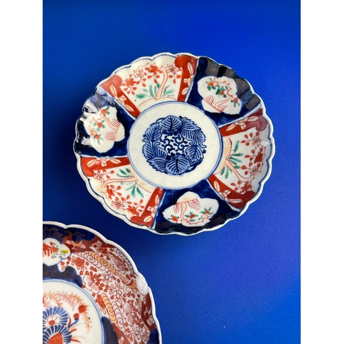 323 - Three Antique Imari Scalloped Plates 1 a/f