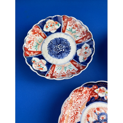 323 - Three Antique Imari Scalloped Plates 1 a/f