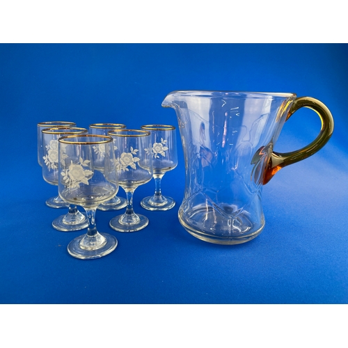 208 - Vintage Glasses & Blown Glass Jug