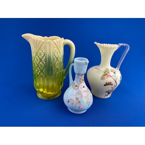 209 - Antique Glass Items Inc Uranium Hand Painted Jug (Repair To Handle) Davidson Pearline Uranium Jug (a... 