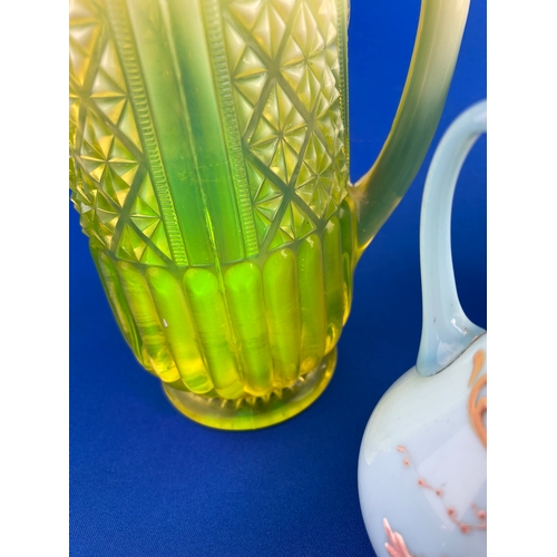 209 - Antique Glass Items Inc Uranium Hand Painted Jug (Repair To Handle) Davidson Pearline Uranium Jug (a... 