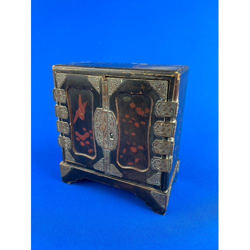 165 - Vintage Chinese Lacquered Jewellery Box In The Style Of a Cupboard